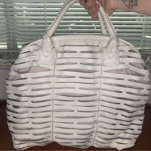 Charles Jourdan White Cutout Leather Satchel